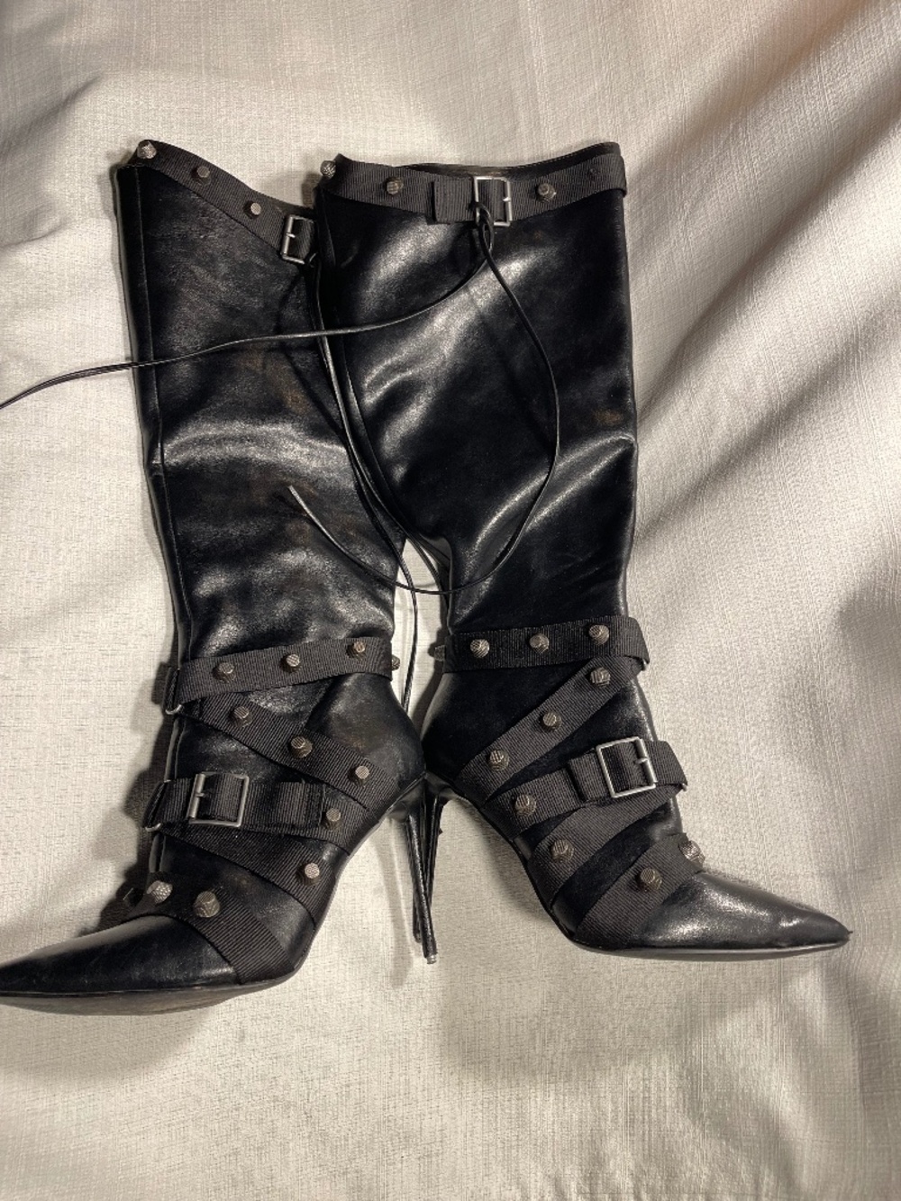 Steve Madden Black Studded Strappy Knee-High Heeled Boots
